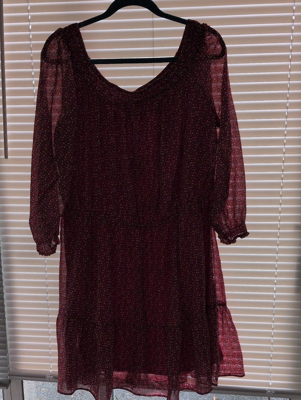 ECI Burgundy Long-Sleeve V-Neck Mini Dress